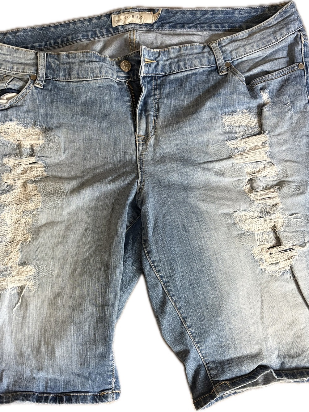 torrid Light Blue Distressed Boyfriend Jeans Shorts 11” inseam